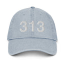 313 Detroit MI Area Code Denim Dad Hat