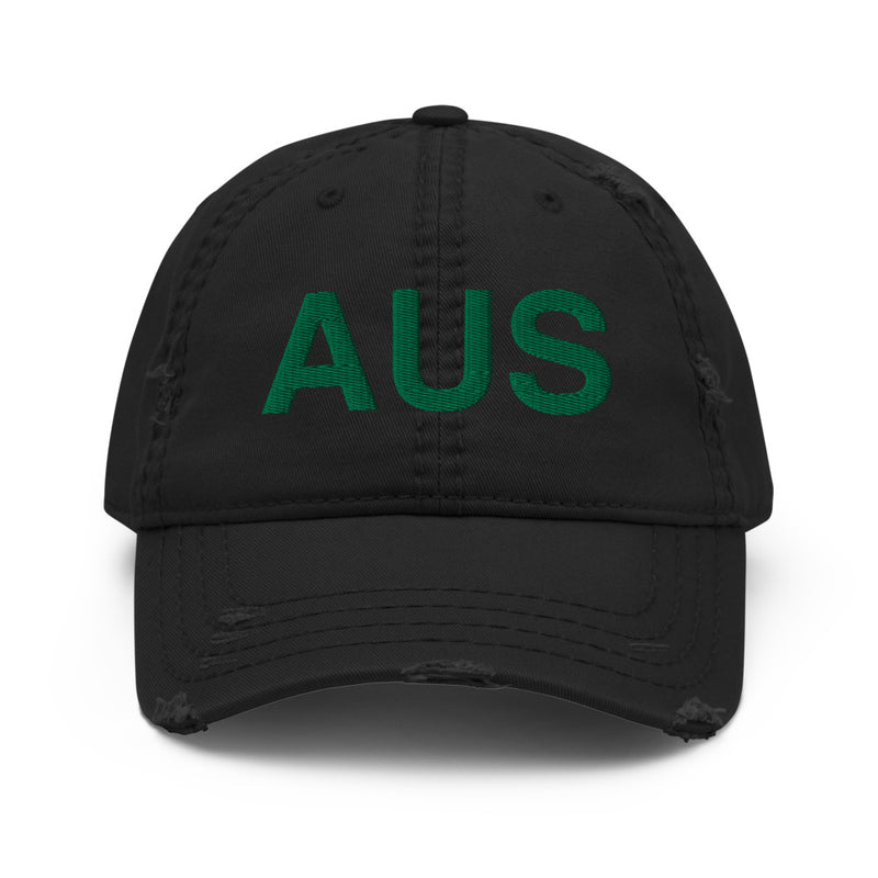Black and Green AUS Austin Airport Code Distressed Dad Hat