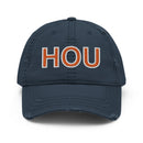 Navy and Orange HOU Houston Airport  Distressed Dad Hat