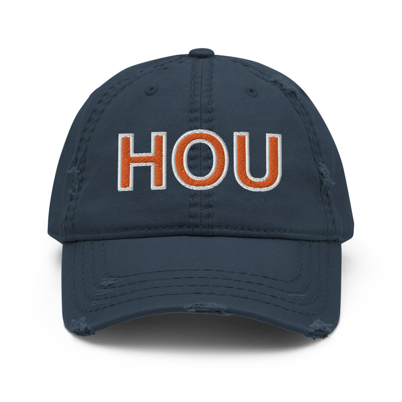 Navy and Orange HOU Houston Airport  Distressed Dad Hat