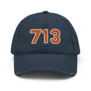 Navy and Orange 713 Houston Area Code Distressed Dad Hat