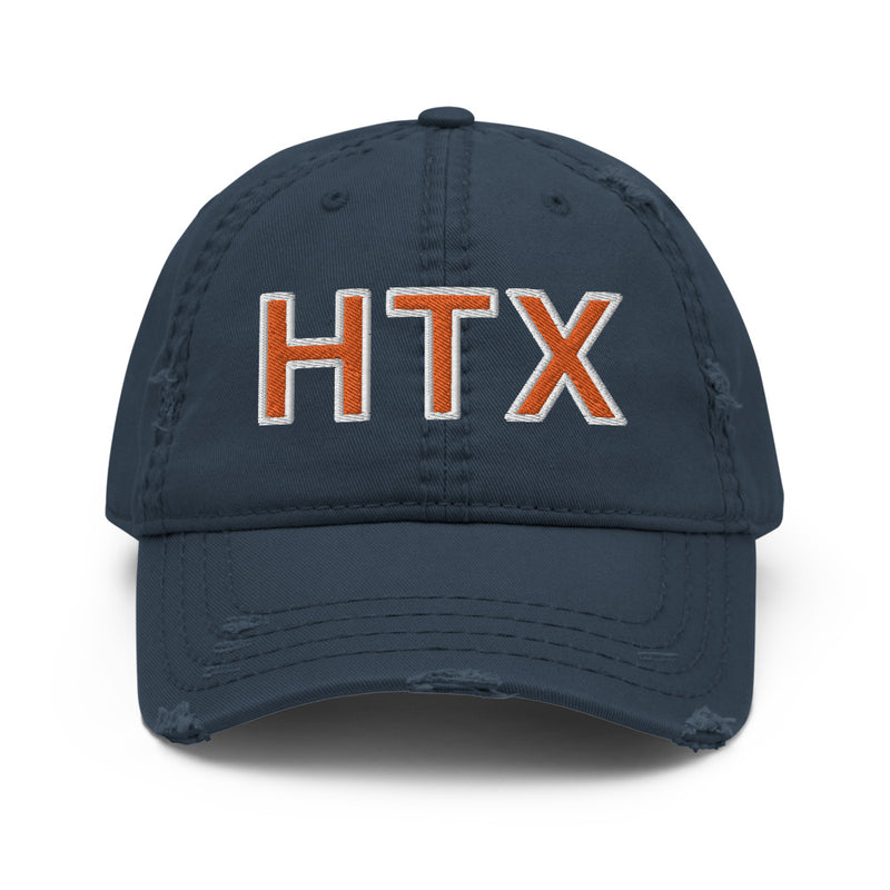 Navy and Orange HTX Houston City Code Distressed Dad Hat