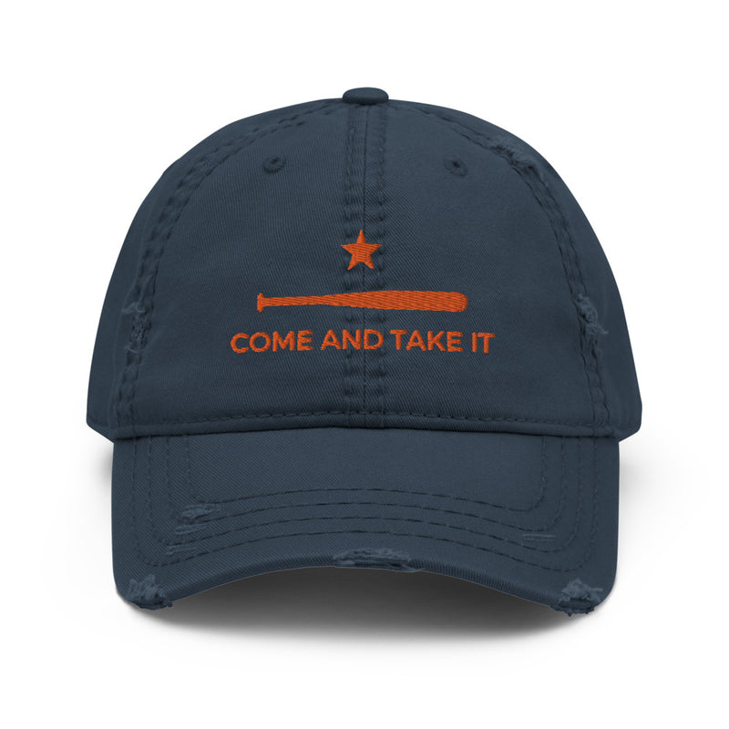 Navy and Orange Come And Take It Baseball Bat Distressed Dad Hat