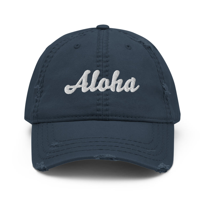 Cursive Aloha Distressed Dad Hat