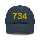 Blue and Gold 734 Ann Arbor MI Area Code Distressed Dad Hat