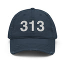 313 Detroit MI Area Code Distressed Dad Hat