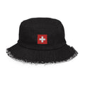 Switzerland Flag Distressed Denim Bucket Hat