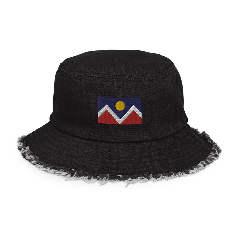 Denver Colorado Flag Distressed Denim Bucket Hat.