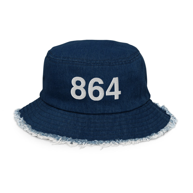 864 Greenville SC Area Code Distressed Denim Bucket Hat