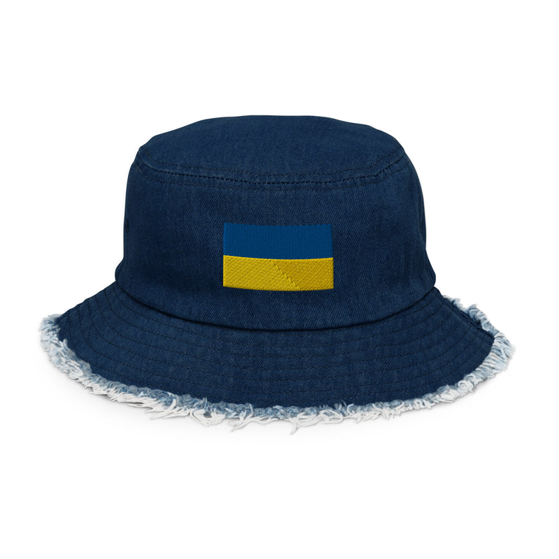 Flag of Ukraine Distressed Denim Bucket Hat