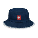 Switzerland Flag Distressed Denim Bucket Hat