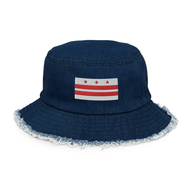 Washington DC Flag Distressed Denim Bucket Hat