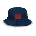 Moroccan Flag Distressed Denim Bucket Hat