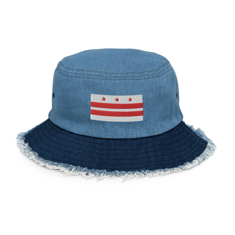 Washington DC Flag Distressed Denim Bucket Hat