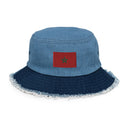 Moroccan Flag Distressed Denim Bucket Hat