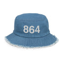 864 Greenville SC Area Code Distressed Denim Bucket Hat