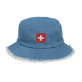 Switzerland Flag Distressed Denim Bucket Hat