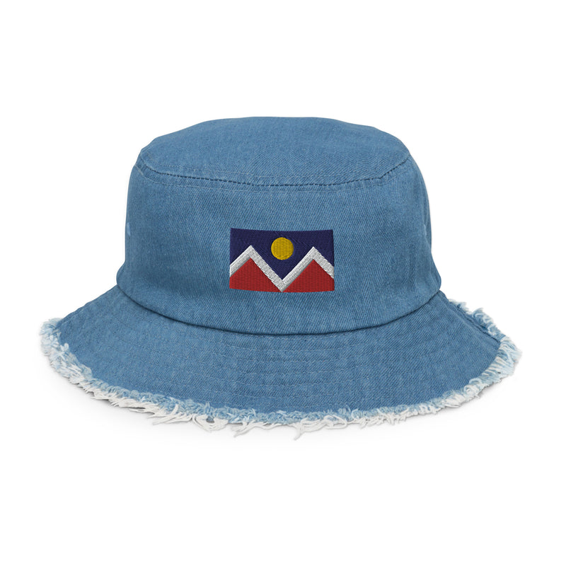 Denver Colorado Flag Distressed Denim Bucket Hat.