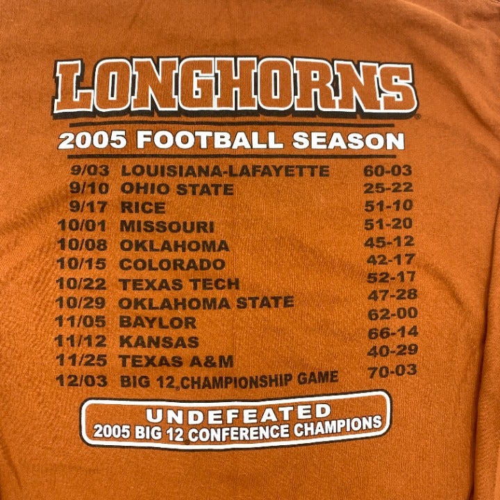 2005 Double Sided Texas Longhorn Undefeated Season T-shirt Size L