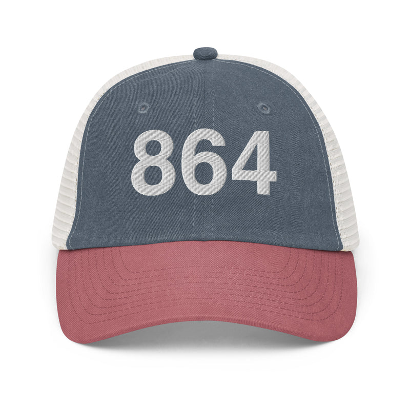 864 Greenville SC Area Code Faded Trucker Hat