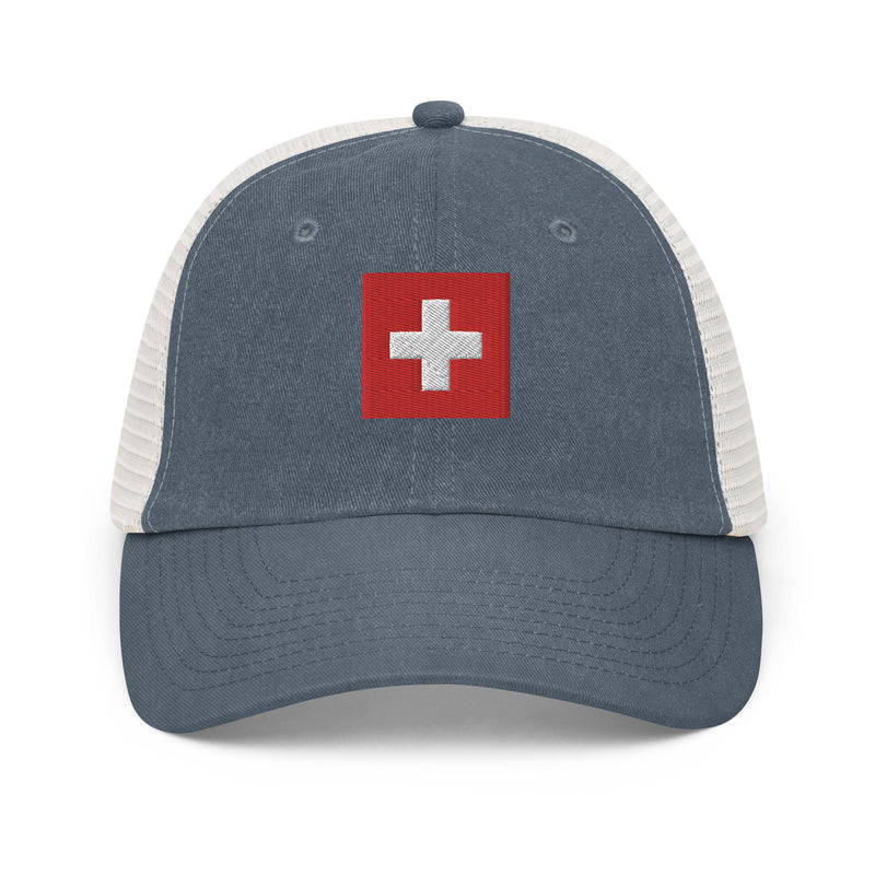 Switzerland Flag Faded Trucker Hat