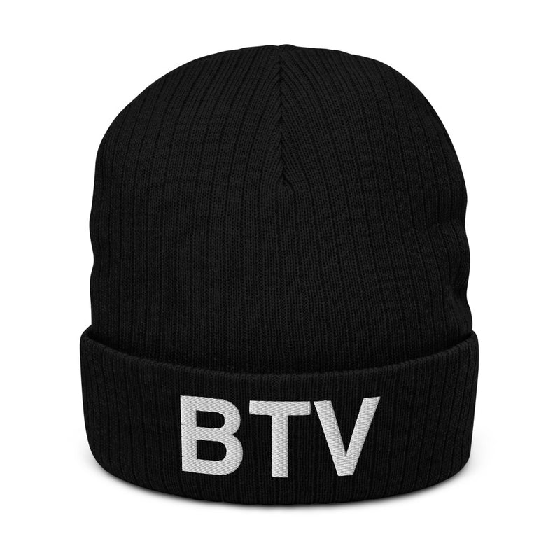 BTV Burlington Airport Code Recycled Polyester Cuffed Beanie