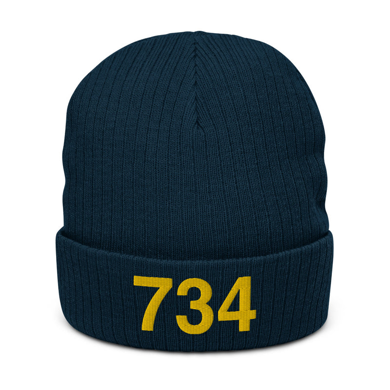 Blue and Gold 734 Ann Arbor MI Area Code Recycled Cuffed Beanie