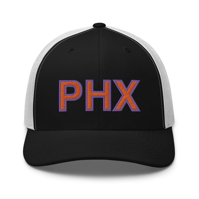 Orange and Purple PHX Phoenix Airport Code Trucker Hat