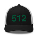 Black and Green 512 Austin Area Code Trucker Hat