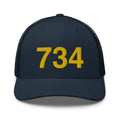 Blue and Gold 734 Ann Arbor MI Area Code Trucker Hat