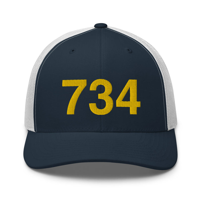 Blue and Gold 734 Ann Arbor MI Area Code Trucker Hat
