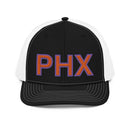 Orange and Purple PHX Phoenix Airport Code Richardson Trucker Hat