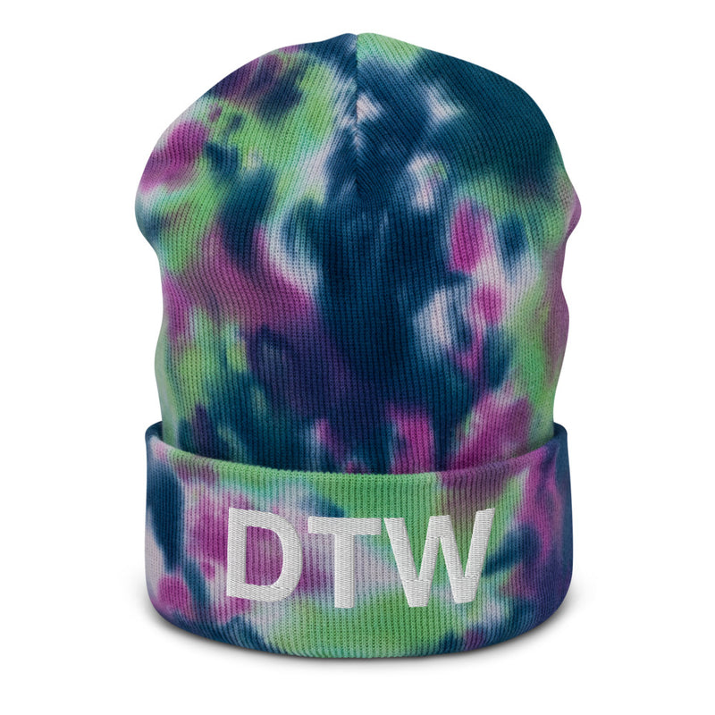 DTW Detroit MI Airport Code Tie Dye Beanie