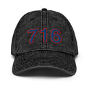 Red and Blue 716 Buffalo Area Code Faded Dad Hat