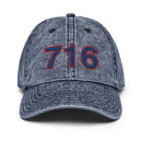 Red and Blue 716 Buffalo Area Code Faded Dad Hat