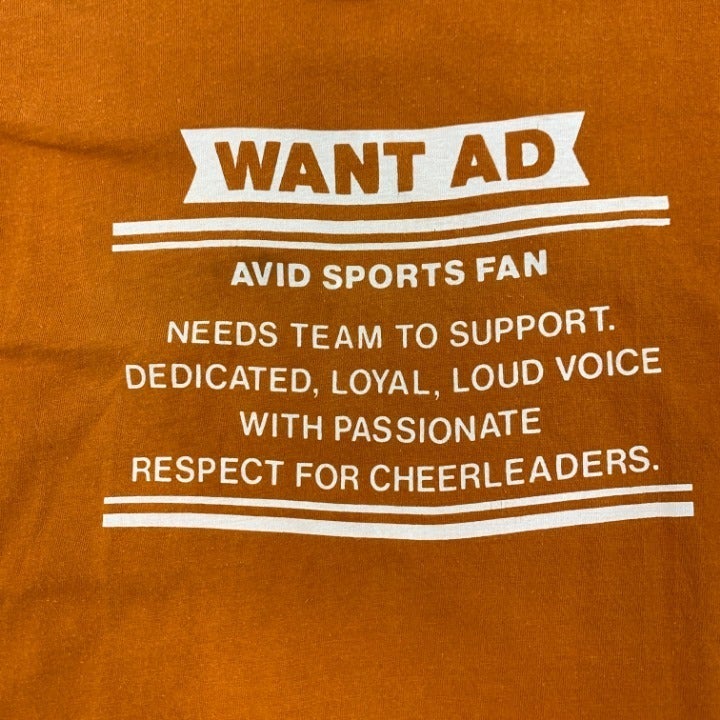 70s Burnt Orange Sports Fan T-shirt Size L