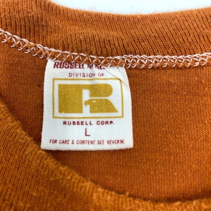 70s Burnt Orange Sports Fan T-shirt Size L